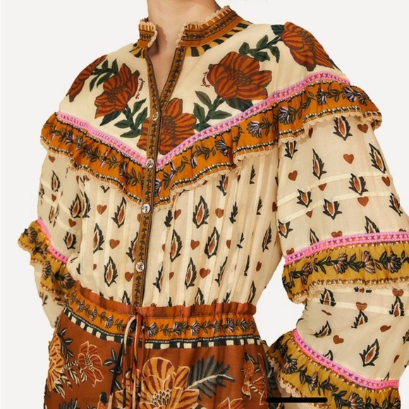 Farm Rio Beige Ainika Floral Ruffle Mini-Dress - Picture 4 of 7